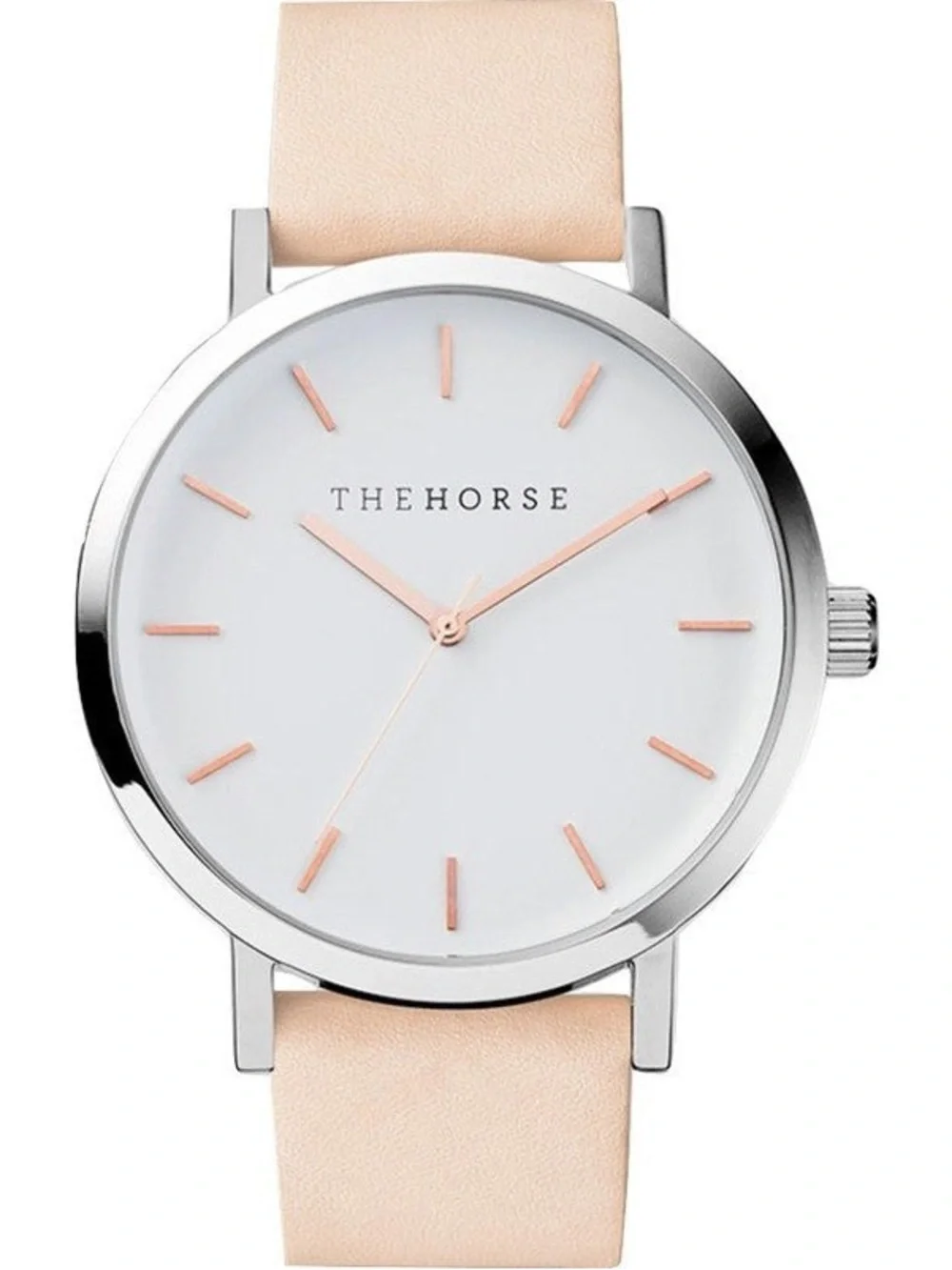 The Horse Silver Case Watch with Nude Leather Strap